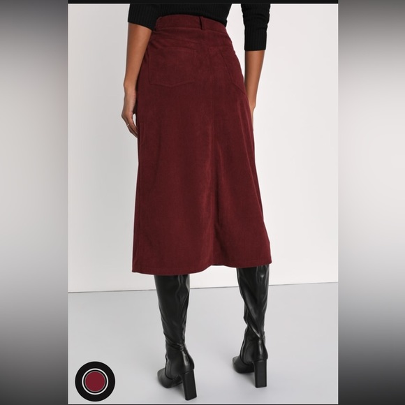 NWT Lulu’s Burgundy Corduroy Midi Skirt - Picture 3 of 10